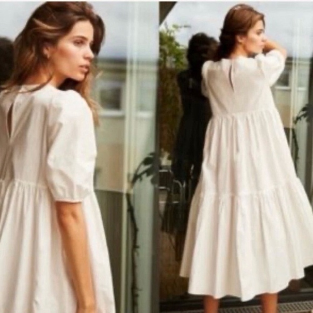 NWT Aritzia Wilfred Rengo Dress White Tiered Romantic Lightweight 100% Cotton M